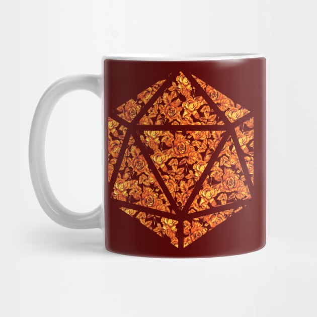 Orange Sunset Gradient Rose Vintage Pattern Silhouette D20 - Subtle Dungeons and Dragons Design by GenAumonier